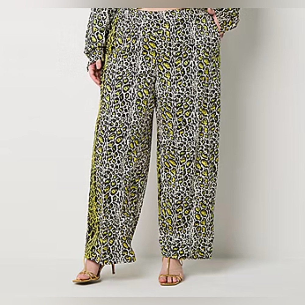 BOLD elements Pants Women's Sz XL Wide Leg PullOn Leopard Print Beach Vacation